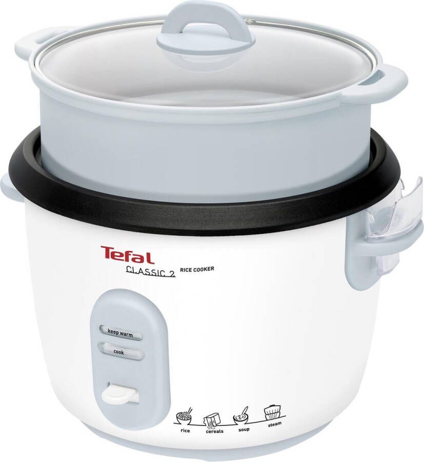 Tefal Rijstkoker RK1011 voorgeprogrammeerde kookprogramma's max. 10 kopjes (5 liter) automatische warmhoudfunctie handmatige aanpassingen perfect gegaarde rijst stoommand voor bijv. groente