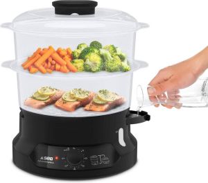 Tefal SEB VC139800 Minicompact stoomkoker 2 stapelbare kommen rijst- en graantank timer automatische stop zichtbaar waterniveau