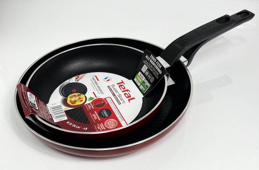 Tefal Super start Pannenset Rood 22cm 28 cm Thermospot Geschikt voor inductie