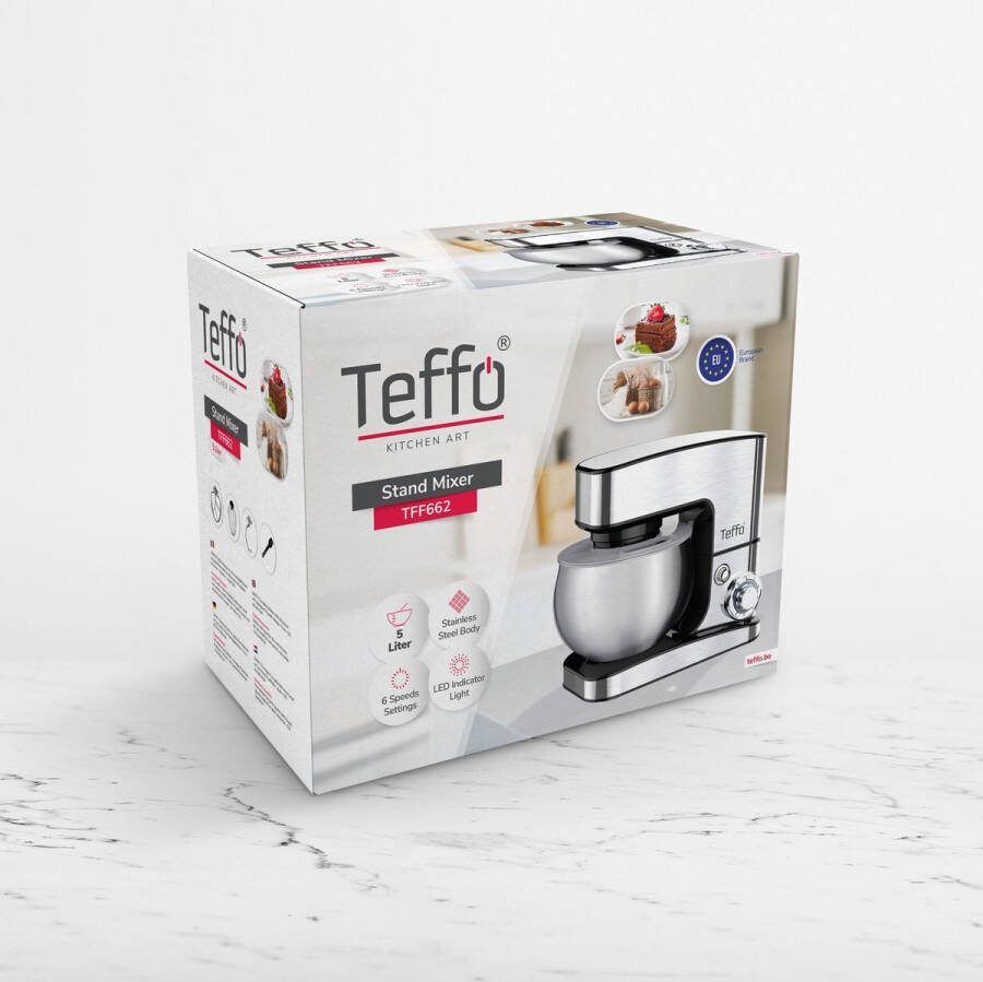 Teffo Keukenmixer 5L 1300W Keukenmachine Mixer Met mengkom Roestvrij staal