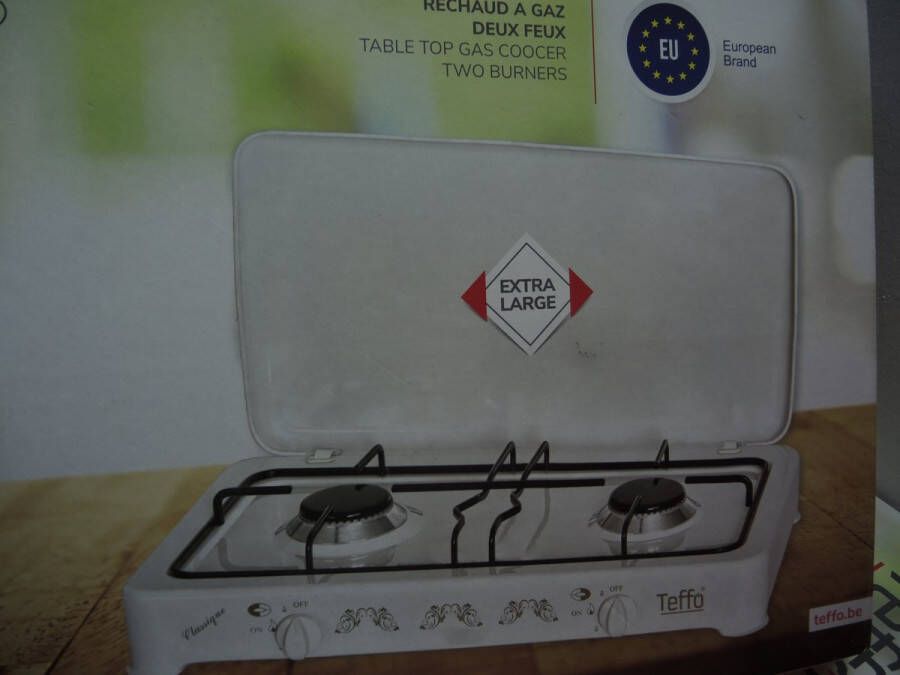 Teffo opzet gaskookplaat met twee branders. Butaan- of propaangas(buitenvuur)