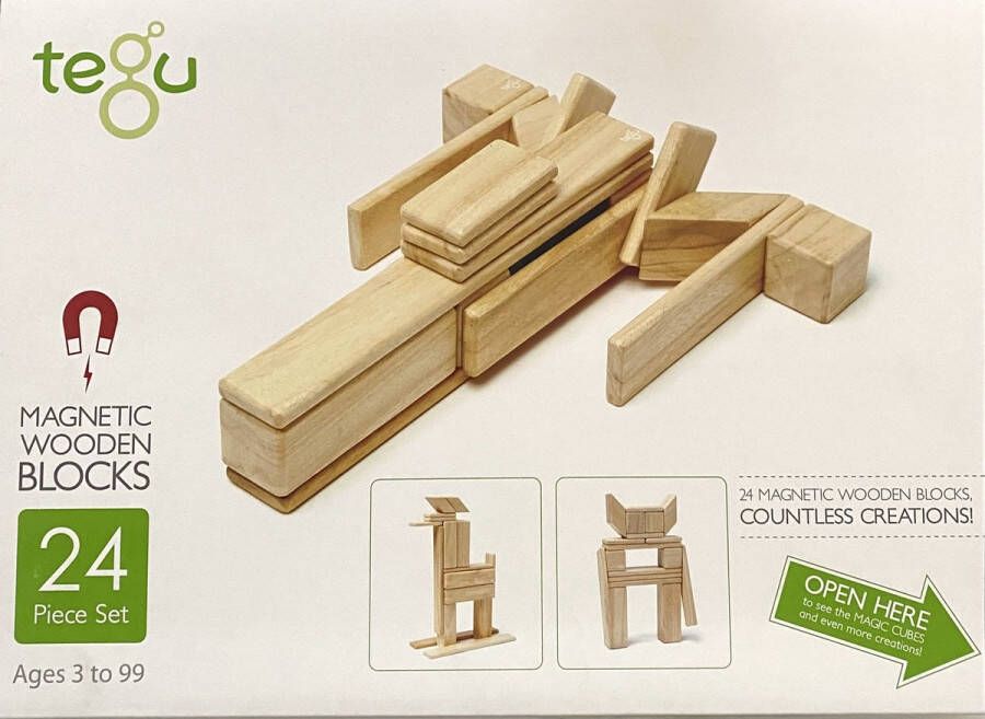 Tegu magnetische houten blokken naturel 24 stuks