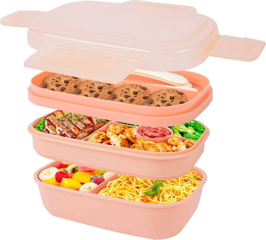 Teklemon Bento Doos Lunchbox 3 Layer Bento Lunch Containers voor Volwassenen Kinderen Modern Minimalistisch Ontwerp Bento Box met Keukengerei Lekvrije Lunchbox Bento Box voor Werk School Picknick