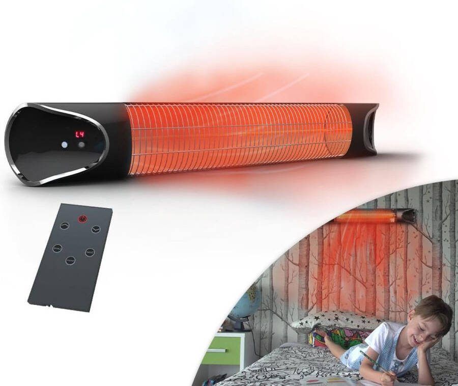 Tel Sell Part of MediaShop Livington Instant Heater Terrasverwarmer Infraroodstraler 2000W Infraroodstralingsverwarming met afstandsbediening muurmontage