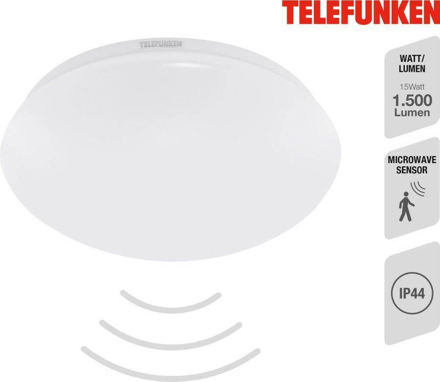 Telefunken Badkamerlamp 601206TF met bewegingsmelder IP44 spatwaterdicht 15W 1500 lm 28x6 5 cm Wit
