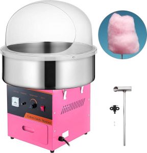 Temz Dakta Suikerspinmachine | 1000W | Inclusief Kap | Cotton Candy | 53cm Diameter | Inclusief Lade | RVS | Roze