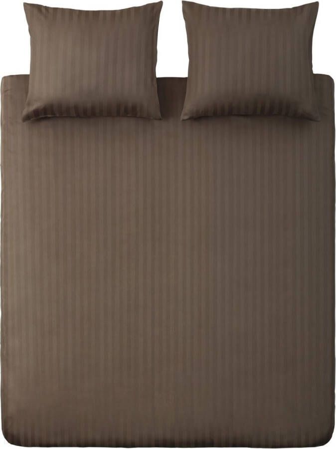 Ten Cate Hotellinnen Dekbedovertrek Katoen Streep (2cm) Satijnen Eenpersoons Dekbedovertrekset 140x200 220 Taupe inclusief een bijpassend kussensloop 60x70 cm