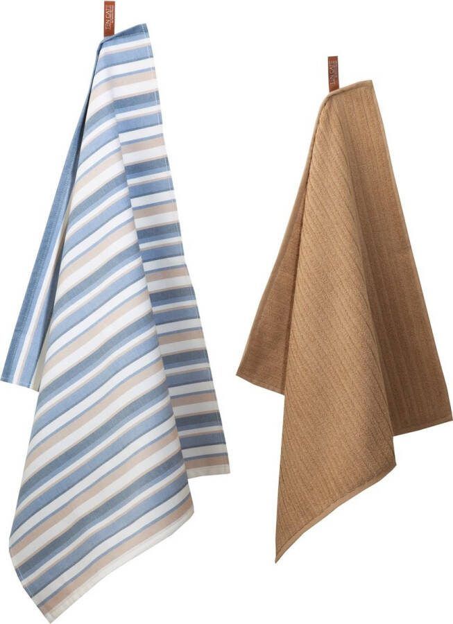 Ten Cate Theedoeken en Keukendoeken Set Theedoeken en Handdoeken Set Keukenset Theedoeken en Keukendoek Theedoek 1x Keukendoek 50x50 cm 1x Theedoek 60x65 cm Katoen Blauw en Zand