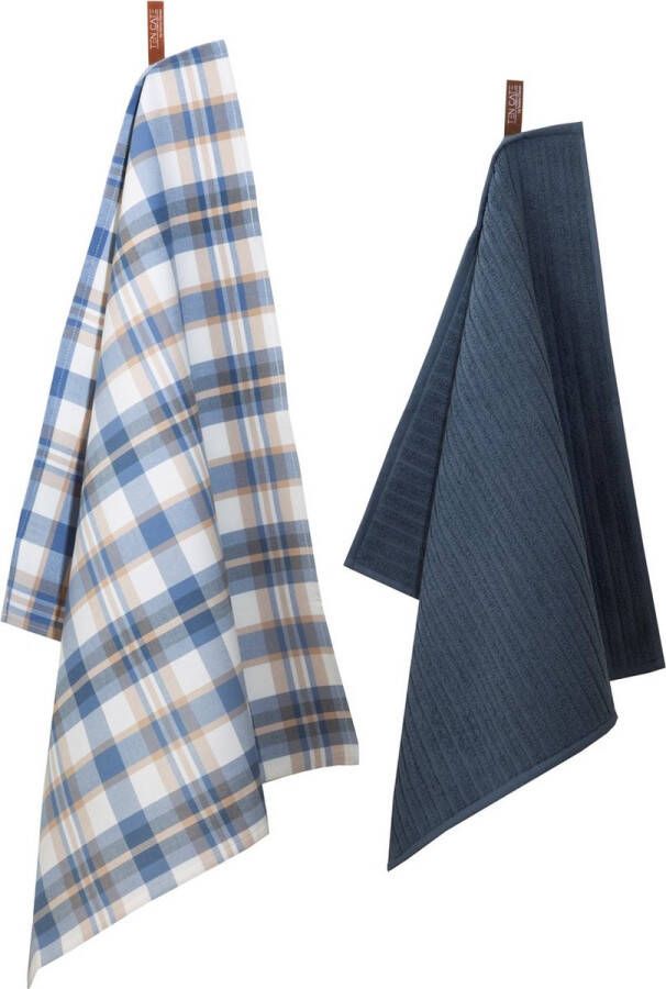 Ten Cate Keuken Handdoeken Set 1x Keukendoek 50x50 cm 1x Theedoek 60x65 cm 100% Katoen Donkerblauw