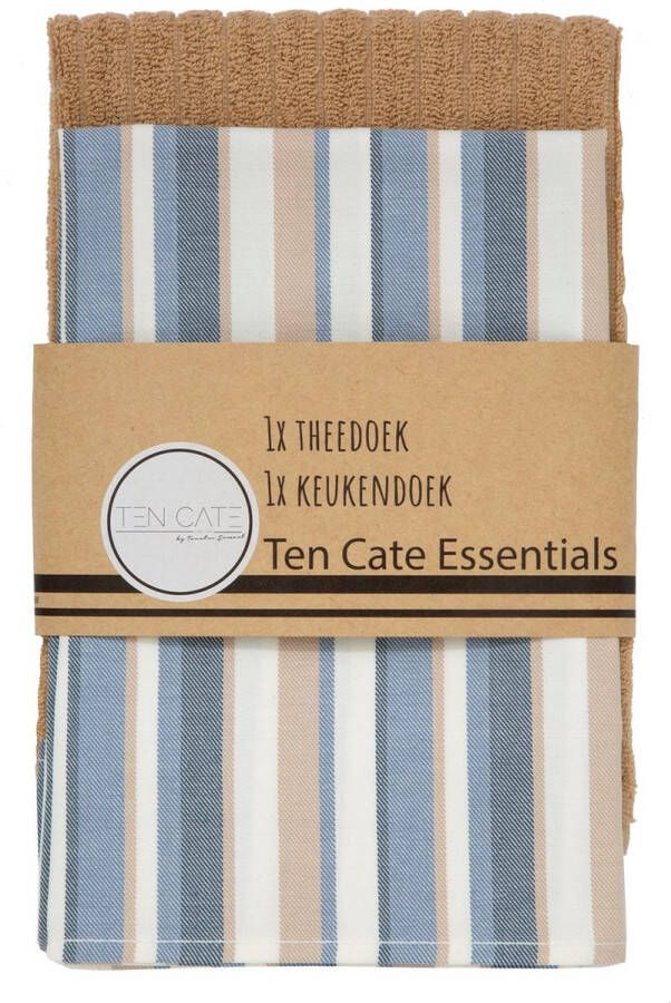 Ten Cate Keuken Handdoeken Set 1x Keukendoek 50x50 cm 1x Theedoek 60x65 cm 100% Katoen Blauw Zand