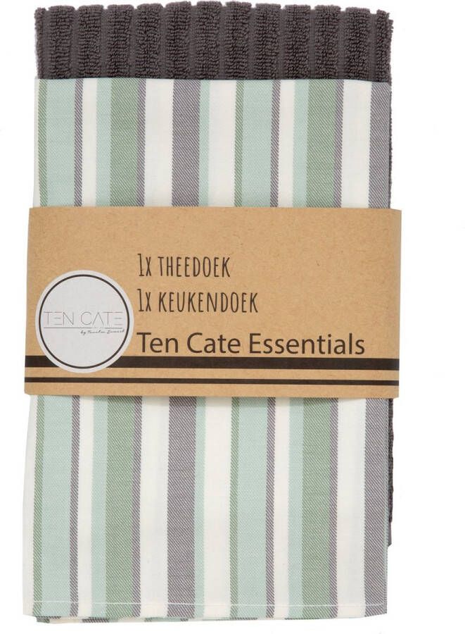 Ten Cate Theedoeken en Keukendoeken Set Theedoeken en Handdoeken Set Keukenset Theedoeken en Keukendoek Theedoek 1x Keukendoek 50x50 cm 1x Theedoek 60x65 cm Katoen Grijs en Groen