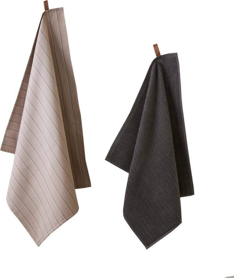 Ten Cate Keukenhanddoeken Set 1x Keukendoek 50x50 & 1x Theedoek 60x65 Antraciet Taupe