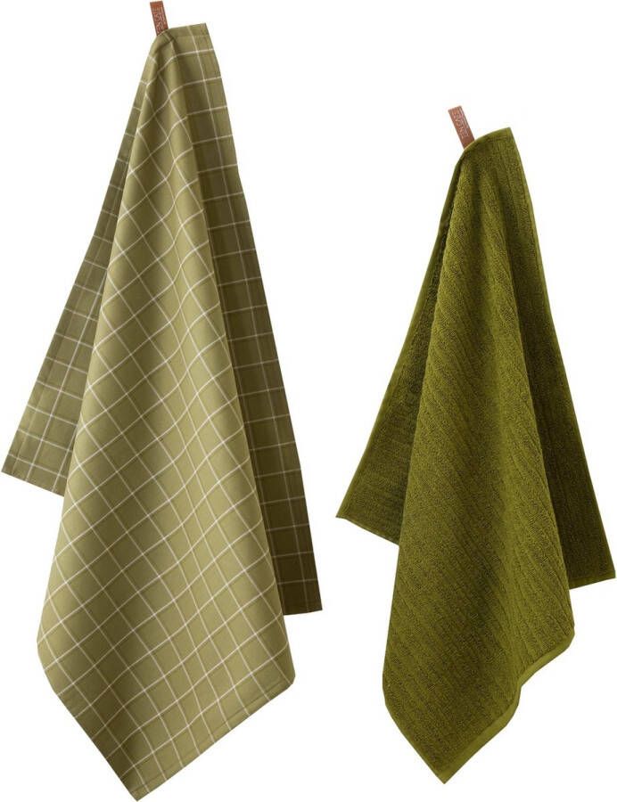 Ten Cate Keukenhanddoeken Set 1x Keukendoek 50x50 & 1x Theedoek 60x65 Mosgroen Avocado