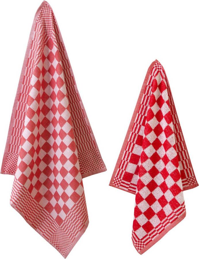 Ten Cate Keukenset 1x Keukendoek & 1x Theedoek Chess Rood