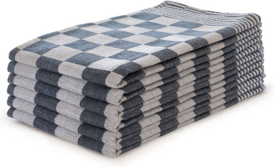 Theedoekenset Glazendoeken (Set van 6) Blok Zwart 65x65 Geblokt Blokdoeken 100% katoen Horeca Theedoeken horeca Glazendoeken