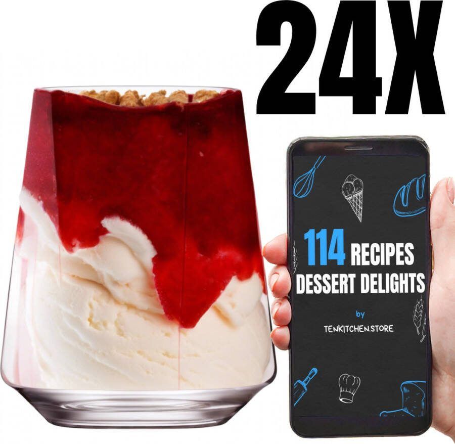 Ten Elite IJsglazen Kristalglas 510 ml 24 Stuks + 114 DESSERTRECEP Dessertbekers IJs Glazen IJscoupes IJsglas Sorbetglazen Milkshake