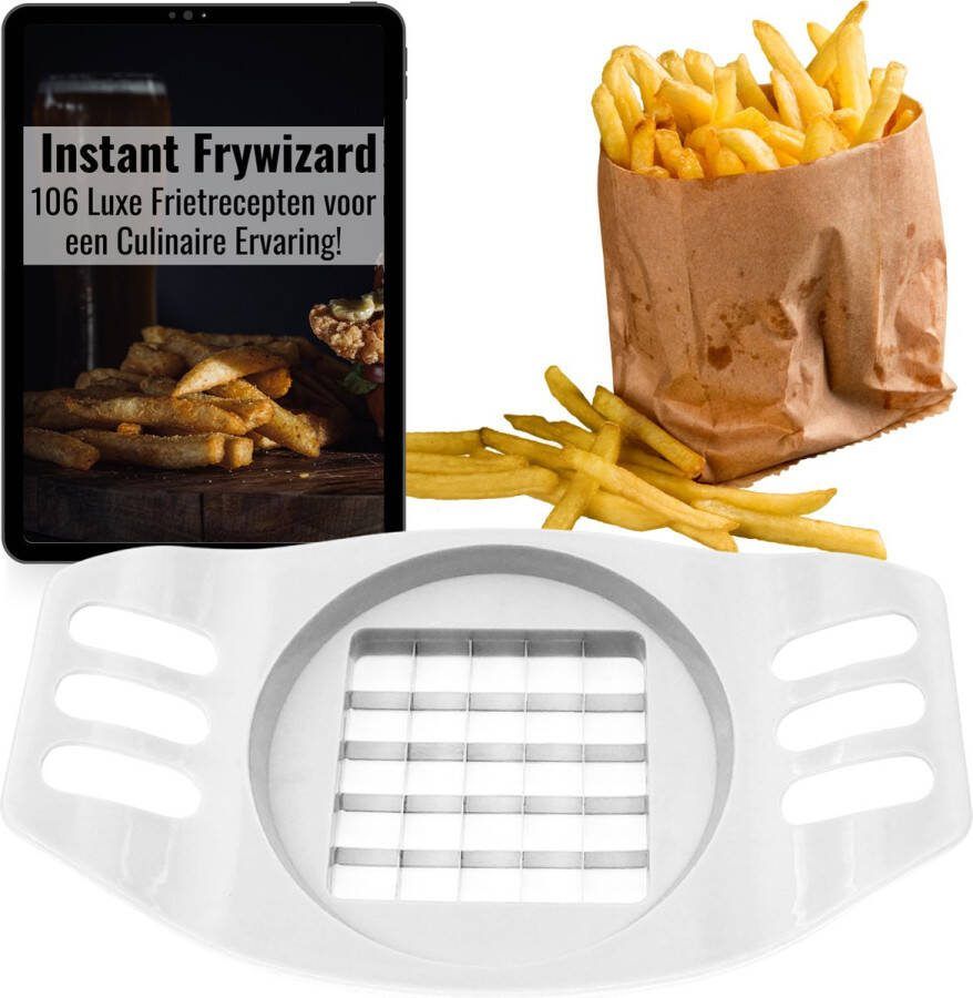 Tenkitchen TEN Frietsnijder + eBook Kookboek Patatsnijder met RVS Messen Fritessnijder Groentesnijder en Uiensnijder Frietpers Verse Friet Airfryer Wit