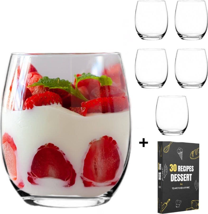 Ten Luxe IJsglazen Kristalglas 390ml 6 Stuks + 114 DESSERTRECEP Glazen Schaaltjes voor Toetjes Dessert glazen Amuseglaasjes IJsglas Sorbetglazen