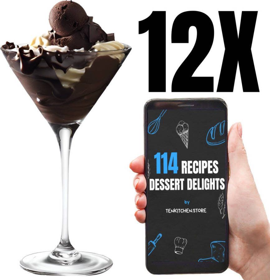 Ten IJsglazen Kristalglas 240ml + 114 DESSERTRECEP 12 Stuks Dessert glas IJs Glazen IJscoupes IJsglas Sorbetglazen