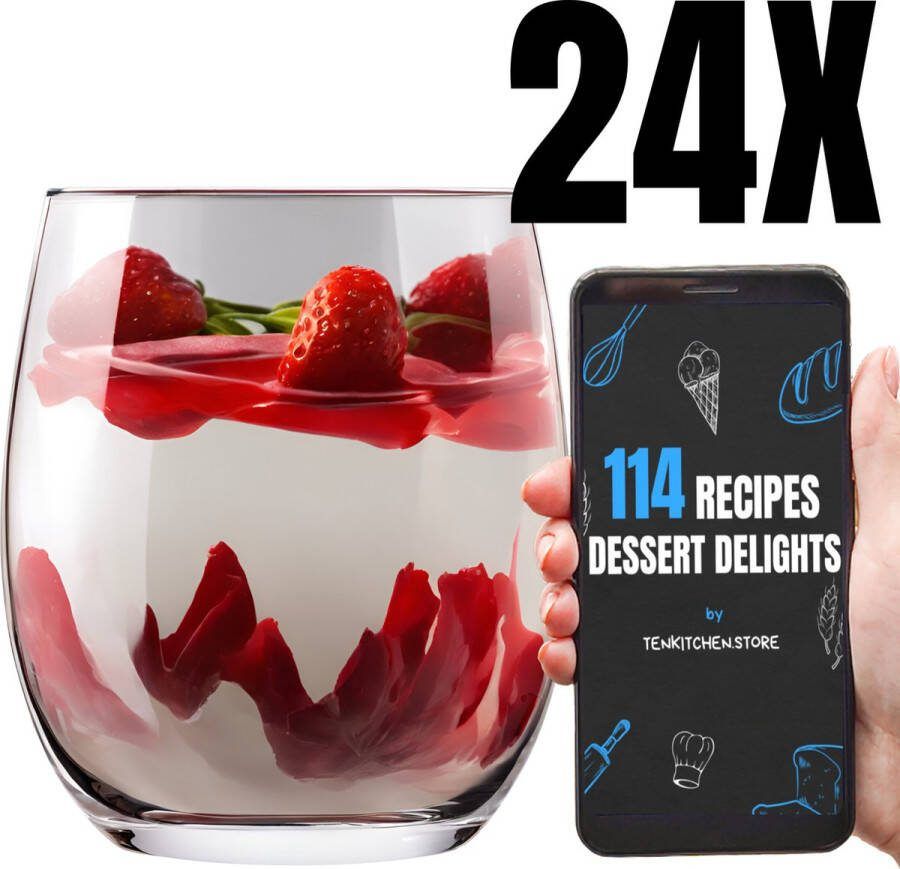 Ten Luxe IJsglazen Kristalglas 390ml 24 Stuks + 114 DESSERTRECEP Dessertglazen IJscoupes Glas IJsglas Sorbet Glazen schaaltjes