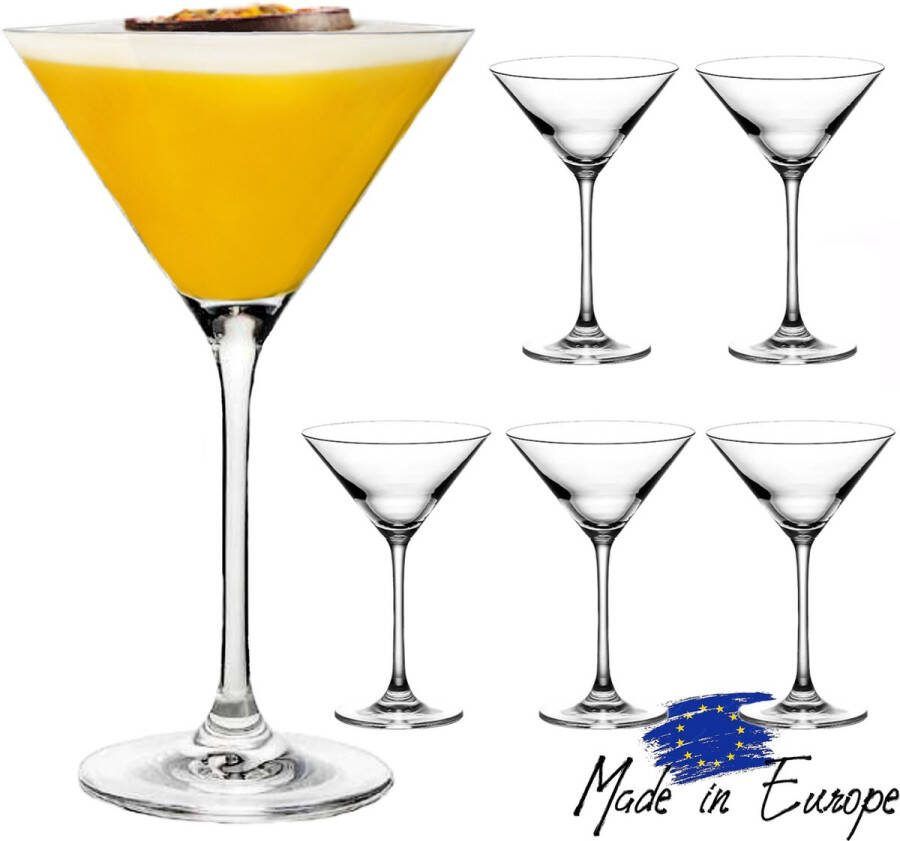 Ten Martini glazen 6 stuks Hoogwaardig Kristalglas 240ml + 40 Cocktail recep Cocktail glazen Martini Timeless Cocktailglazen