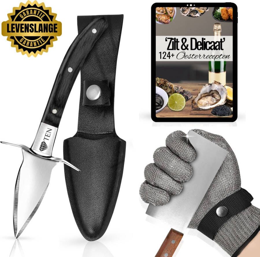 Ten Master Collection Deal Oestermes & RVS Handschoen Maat S Zwart