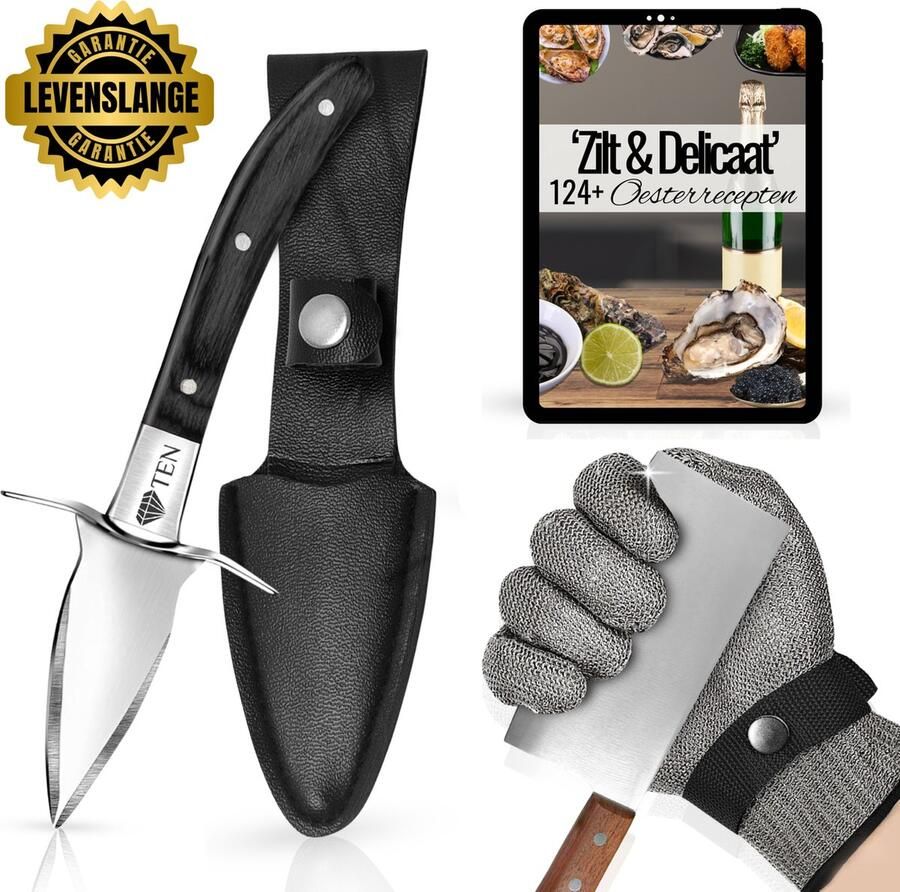 Ten Master Collection Deal Oestermes & RVS Handschoen Maat M Zwart