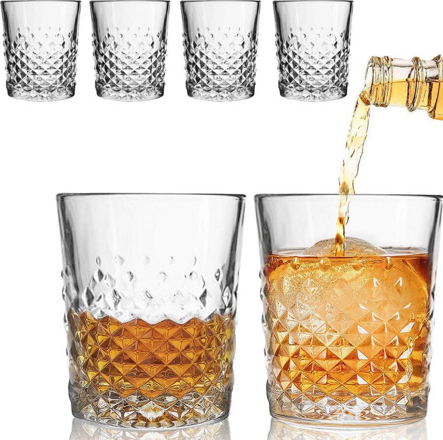 Ten Whiskeyglazen Diamonds 345 ML 6 stuks Tumbler Luxe whisky glazen Jeneverglaasjes Whiskey glazen