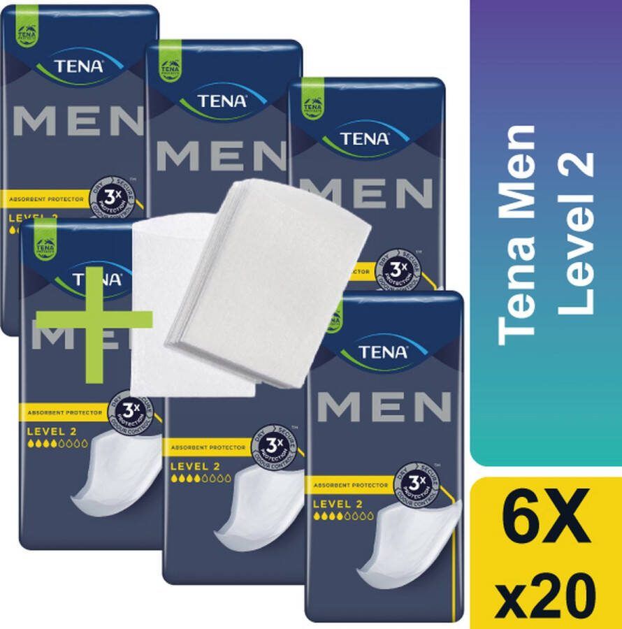 Tena for Men TENA Men Level 2 Incontinentie Mannen Inclusief 4 Wegwerp Washandjes 6 pakken Voordeelverpakking 120 stuks Incontinentie verband