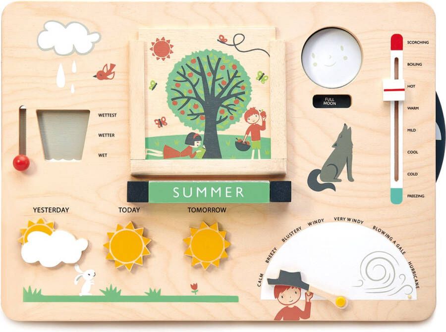 Tender leaf Preschool: WEERSTATION 43x31xx4 5cm (ENGELSE VERSIE) in hout in doos 3+