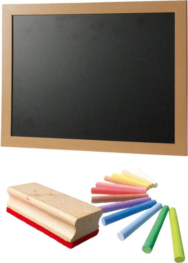 Tender Toys Schoolbord krijtbord incl. 13 kleuren krijtjes met wisser 30 x 40 cm Krijtborden