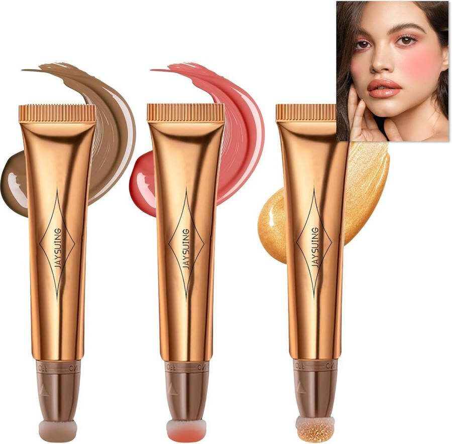 TENEMOS 3 stuks vloeibare contour-beauty-muur highlighter contouring-stick vloeibare gezichtsmake-up blush stick crème gezicht bronzer stick