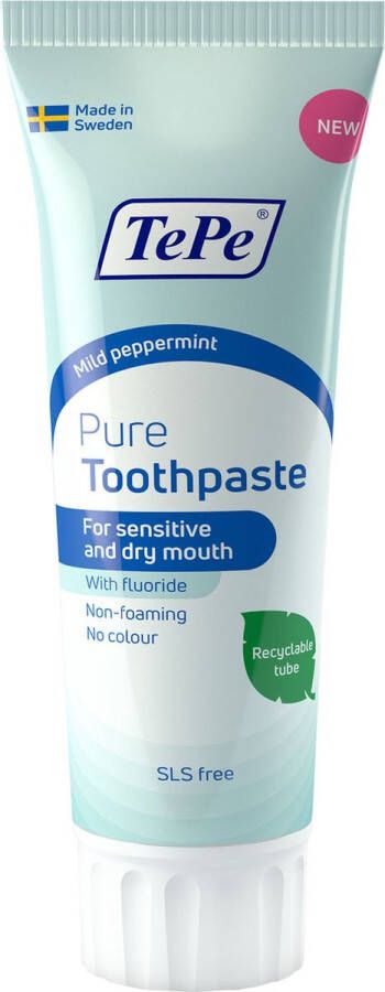 Tepe Pure™ Tandpasta met milde pepermuntsmaak – fluoride tandpasta voor gevoelig tandvlees en droge mond klachten – 75 ml