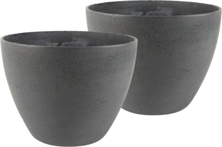 Ter Steege 2x stuks bloempot plantenpot gerecycled kunststof steenpoeder donkergrijs dia 22 cm en hoogte 17 cm Binnen en buiten