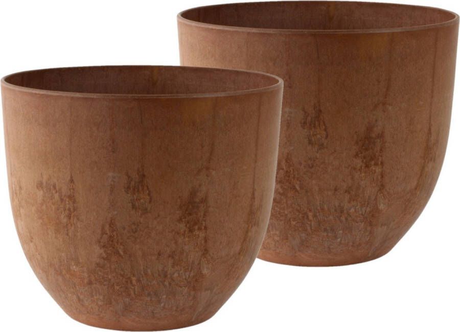 Ter Steege 2x stuks bloempot plantenpot gerecycled kunststof steenpoeder Terra bruin dia 28 cm en hoogte 24 cm voor binnen buiten