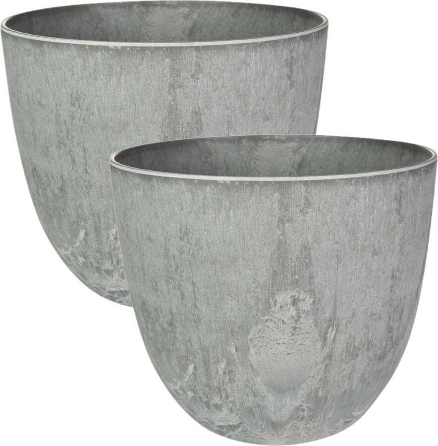 Ter Steege 2x stuks plantenpot bloempot in een natuursteen look Dia 23 cm en Hoogte 20 cm in het Artstone terra cotta voor binnen buiten
