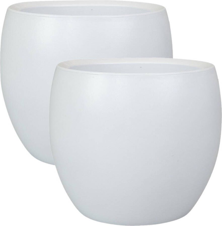 Ter Steege 2x stuks plantenpot bloempot in een strakke Modern design look wit Dia 19 cm en Hoogte 16 cm Plantenpotten