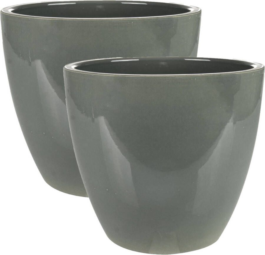 Steege 2x Stuks Plantenpot bloempot In Een Strakke Scandinavische Look Antraciet Dia 18 Cm En Hoogte 16 Cm Plantenpotten