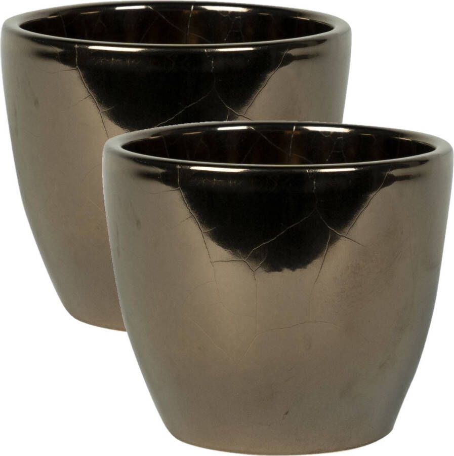 Ter Steege 2x stuks plantenpot bloempot in een strakke Scandinavische look goud Dia 13 cm en Hoogte 11 cm glanzend