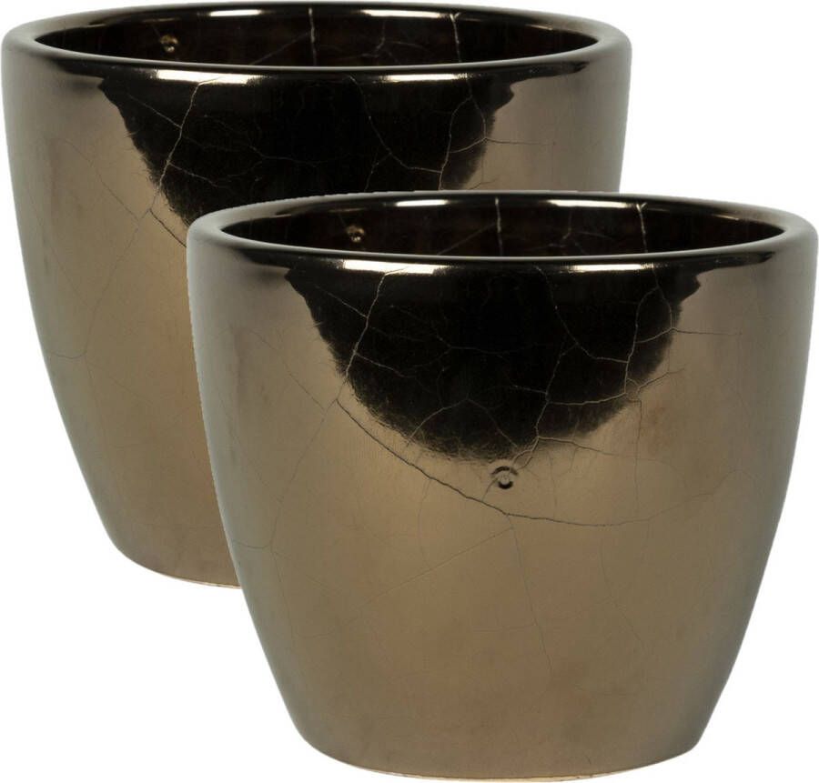 Steege 2x Stuks Plantenpot bloempot In Een Strakke Scandinavische Look Goud Dia 18 Cm En Hoogte 16 Cm Plantenpotten