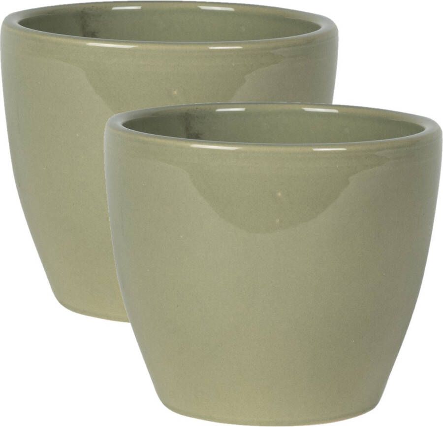 Steege 2x Stuks Plantenpot bloempot In Een Strakke Scandinavische Look Mosgroen Dia 15 Cm En Hoogte 12 Cm Plantenpotten