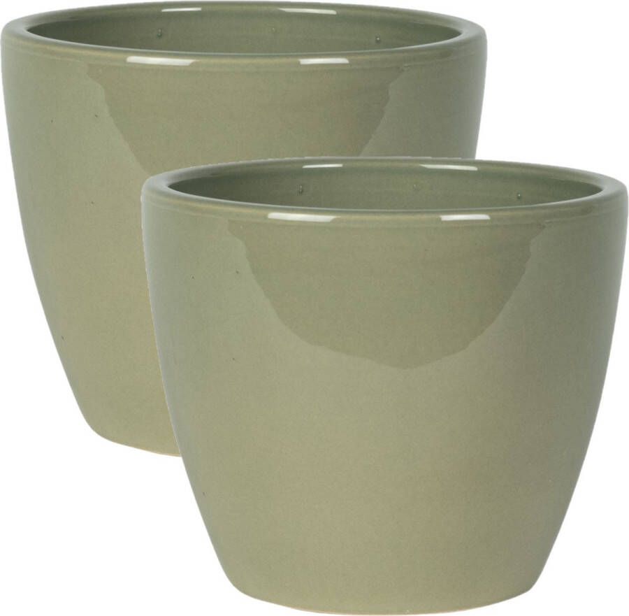 Ter Steege 2x stuks plantenpot bloempot in een strakke Scandinavische look mosgroen Dia 16 cm en Hoogte 13 cm Plantenpotten