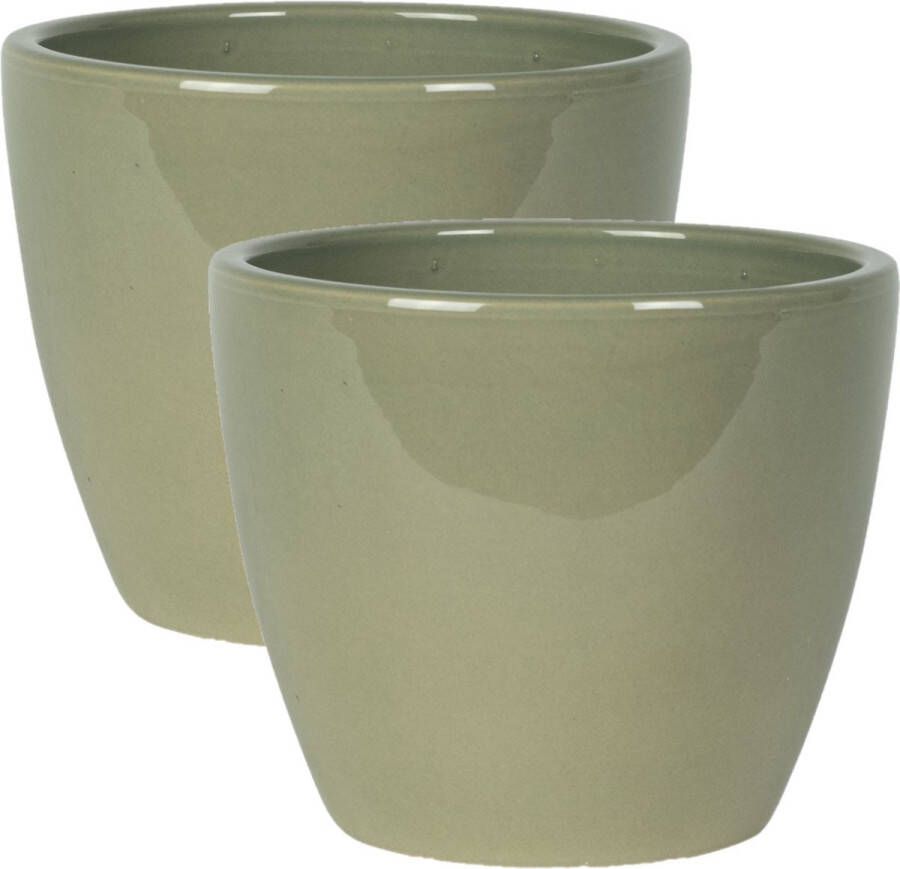 Steege 2x Stuks Plantenpot bloempot In Een Strakke Scandinavische Look Mosgroen Dia 18 Cm En Hoogte 16 Cm Plantenpotten