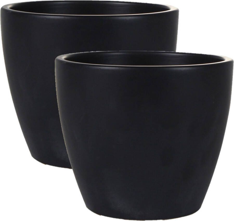 Ter Steege 2x Stuks Plantenpot bloempot In Een Strakke Scandinavische Look Zwart Dia 16 Cm En Hoogte 13 Cm Plantenpotten