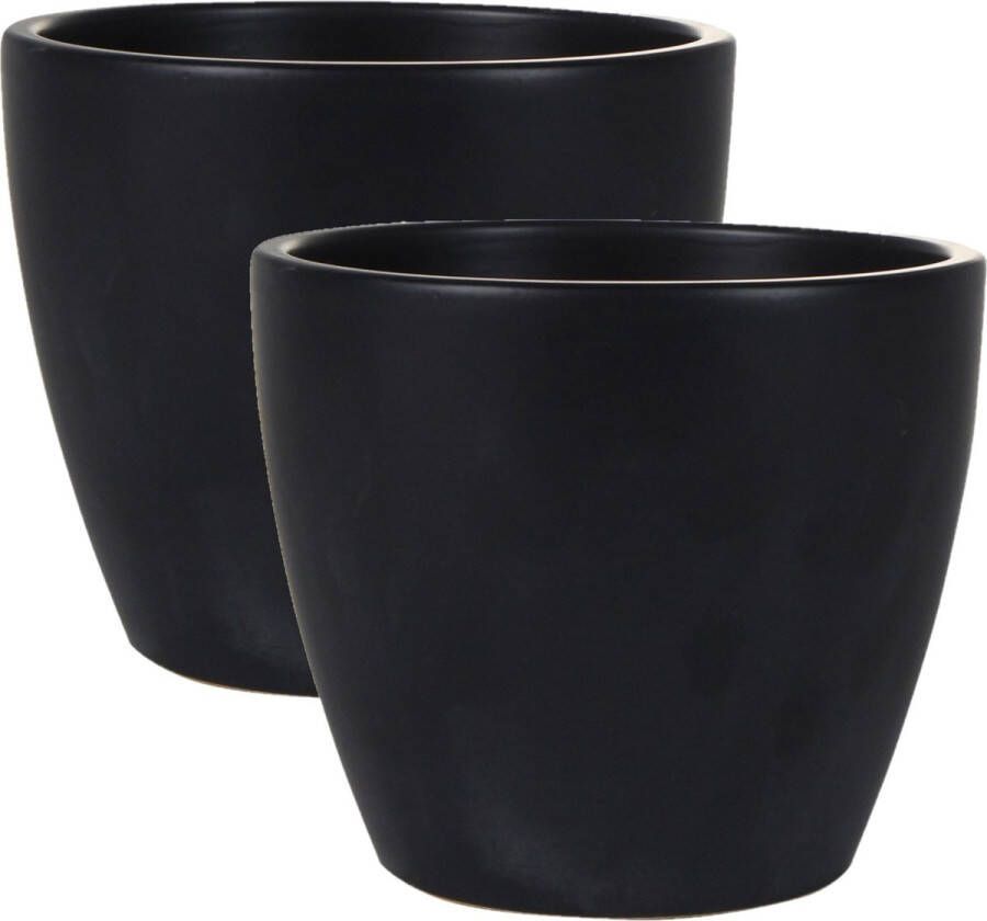 Ter Steege 2x stuks plantenpot bloempot in een strakke Scandinavische look zwart Dia 18 cm en Hoogte 16 cm Plantenpotten