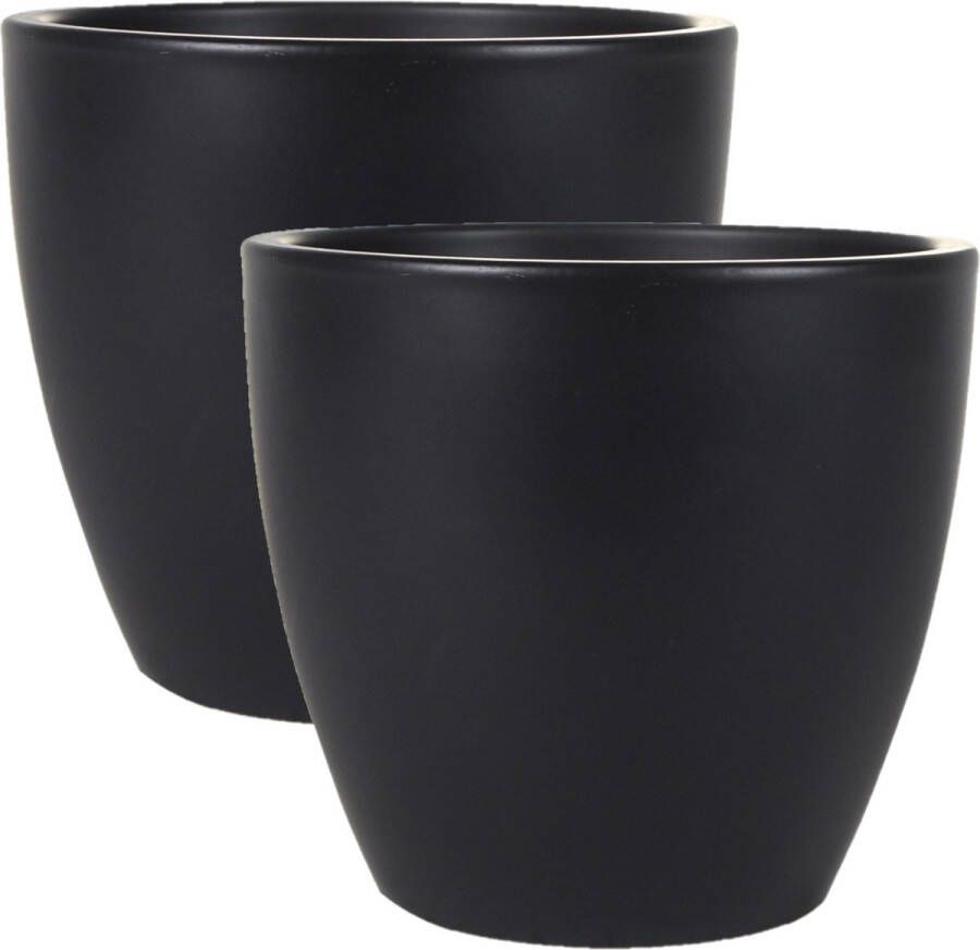 Ter Steege 2x stuks plantenpot bloempot in een strakke Scandinavische look zwart Dia 20 cm en Hoogte 19 cm Plantenpotten