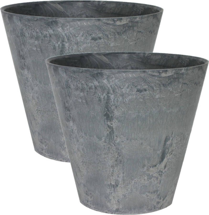 Ter Steege 2x stuks plantenpot bloempot tijdloze natuursteen look Dia 22 cm en Hoogte 20 cm in het Artstone light terra cotta voor binnen buiten