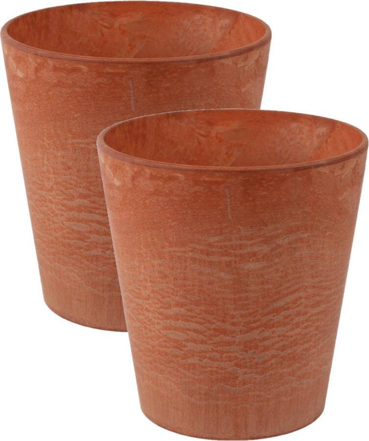 Ter Steege 2x stuks plantenpot bloempot tijdloze natuursteen look Dia 27 cm en Hoogte 24 cm in het Artstone grijs voor binnen buiten