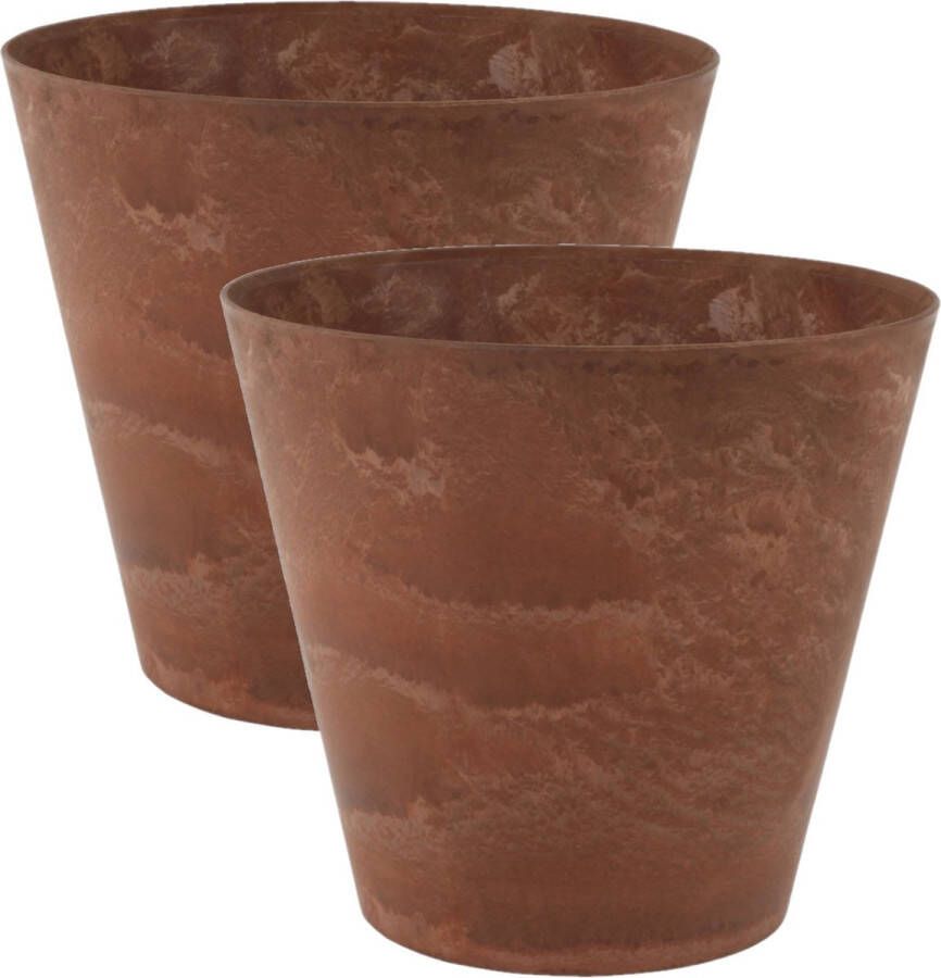 Ter Steege 2x stuks plantenpot bloempot tijdloze natuursteen look Dia 37 cm en Hoogte 34 cm in het Artstone zwart voor binnen buiten