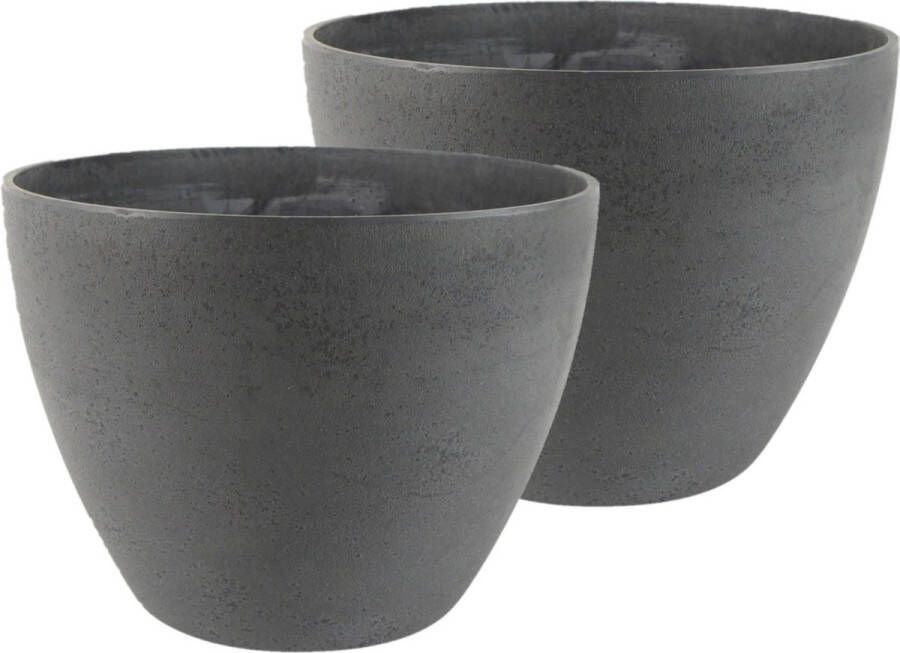 Ter Steege 3x stuks bloempot plantenpot gerecycled kunststof steenpoeder donkergrijs dia 29 cm en hoogte 22 cm Binnen en buiten